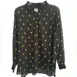 Cabi Sheer Oversized Long Sleeve Top Embroidered Flowers Size Small